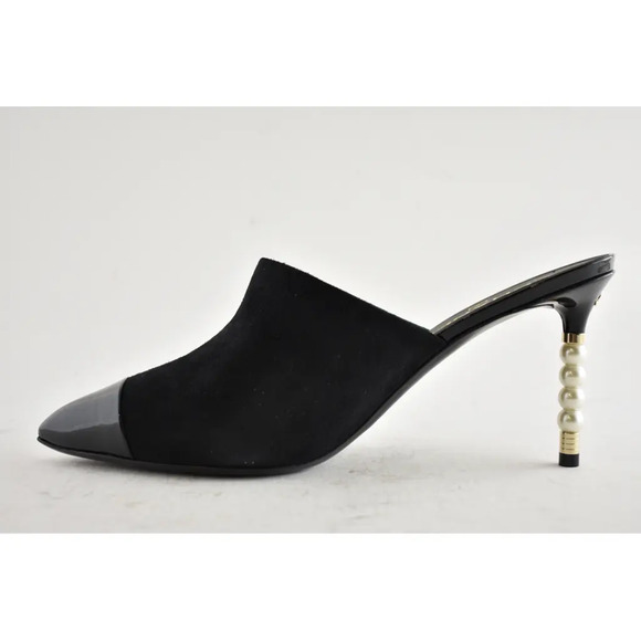 Chanel 20C Paris In Rome Pearl Black Suede Patent CC Mule Slide Heel Pump 42 - Picture 5 of 8